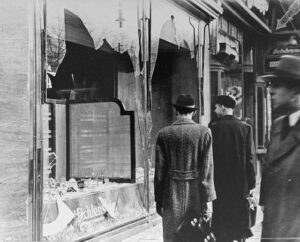 Destroyed storefront after Kristallnacht